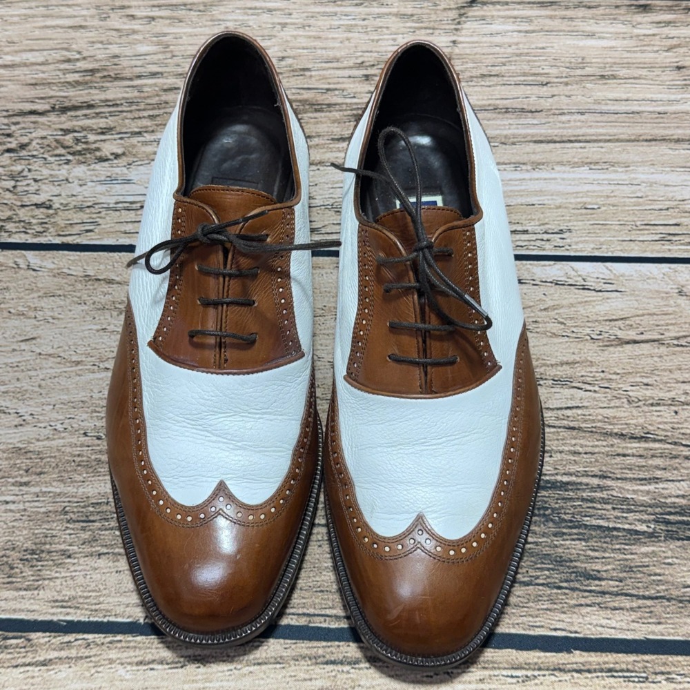 Cole Haan Bragano Oxfords Mens 10 D Brown White Spectator Wingtip 13680 Italy